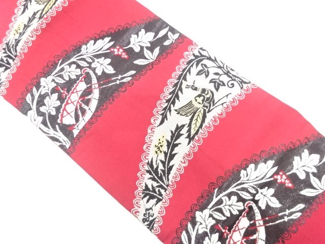 JAPANESEKIMONO / ANTIQUE NAGOYA OBI / WOVEN- PATTERNS OF BIRDS / TREE 